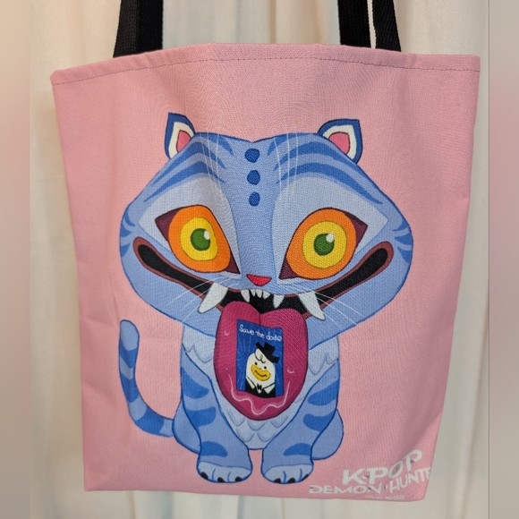 K-Pop Demon Hunter Derpy Tiger Cat Save The Date Canvas Tote Bag Pink - Picture 4 of 9